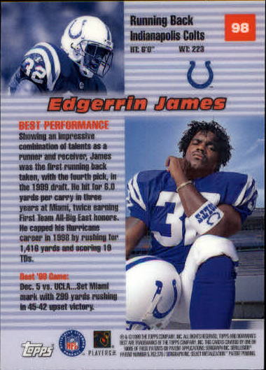 1999 Bowman's Best #98 Edgerrin James BP back image