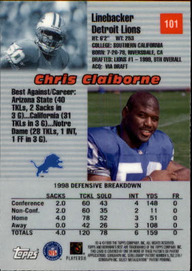1999 Bowman's Best #101 Chris Claiborne RC back image