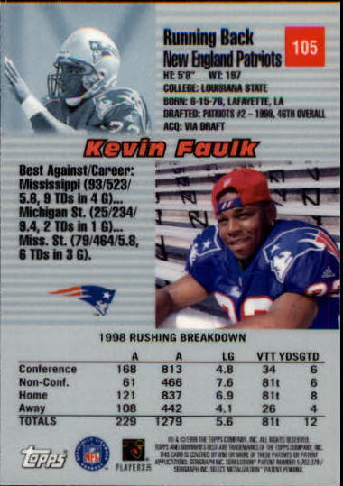 1999 Bowman's Best #105 Kevin Faulk RC back image