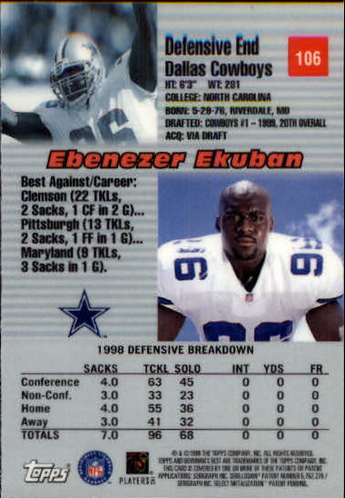 1999 Bowman's Best #106 Ebenezer Ekuban RC back image