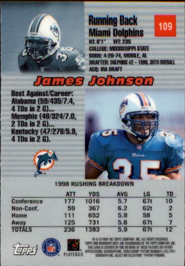 1999 Bowman's Best #109 James Johnson RC back image