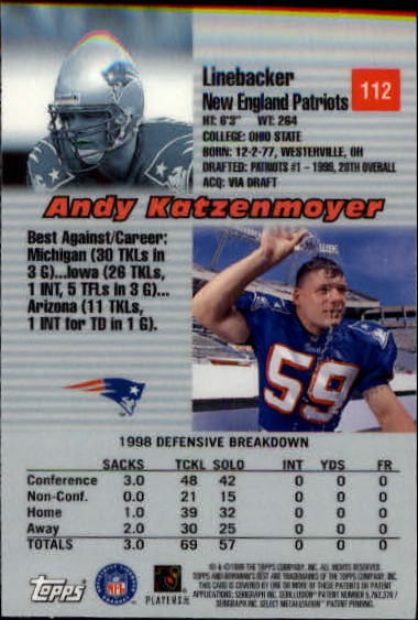 1999 Bowman's Best #112 Andy Katzenmoyer RC back image