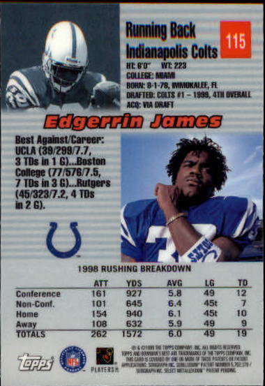 1999 Bowman's Best #115 Edgerrin James RC back image