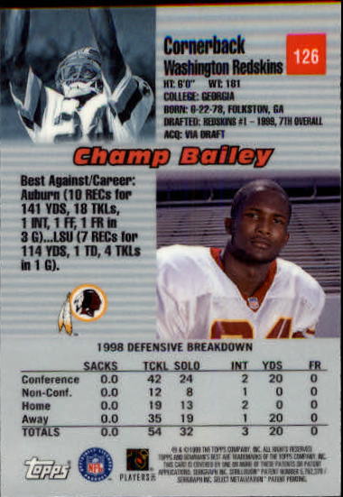 1999 Bowman's Best #126 Champ Bailey RC back image