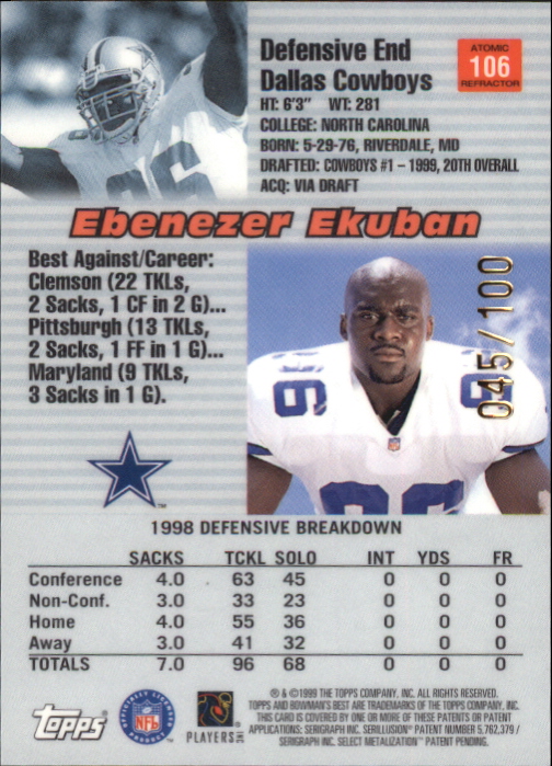 1999 Bowman's Best Atomic Refractors #106 Ebenezer Ekuban back image
