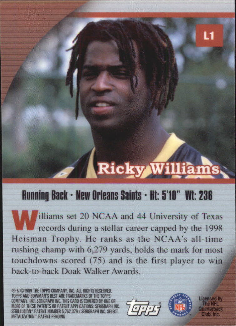 1999 Bowman's Best Legacy #L1 Ricky Williams back image