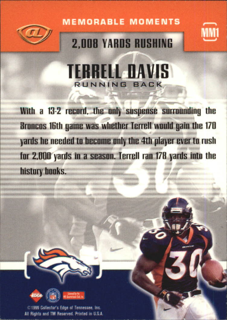 1999 Collector's Edge Advantage Memorable Moments #MM1 Terrell Davis back image