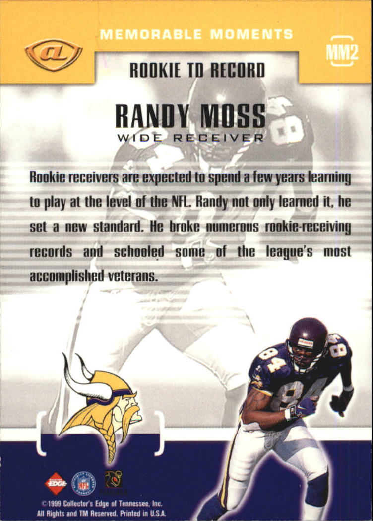 1999 Collector's Edge Advantage Memorable Moments #MM2 Randy Moss back image