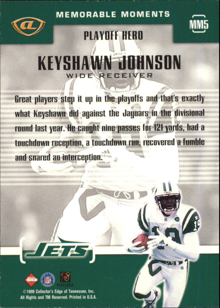 1999 Collector's Edge Advantage Memorable Moments #MM5 Keyshawn Johnson back image