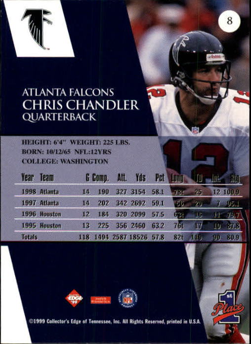 1999 Collector's Edge First Place #8 Chris Chandler back image