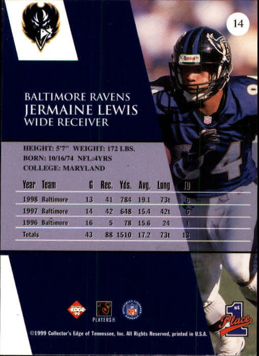 1999 Collector's Edge First Place #14 Jermaine Lewis back image