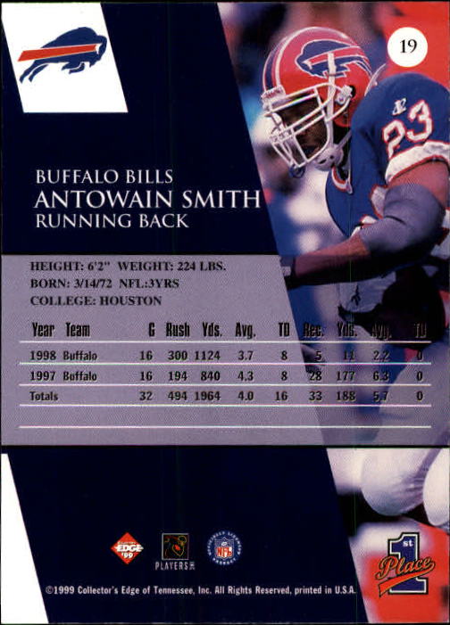 1999 Collector's Edge First Place #19 Antowain Smith back image