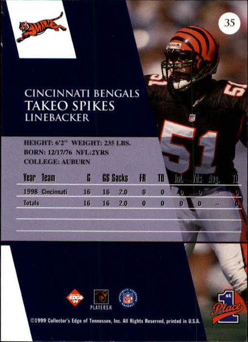1999 Collector's Edge First Place #35 Takeo Spikes back image