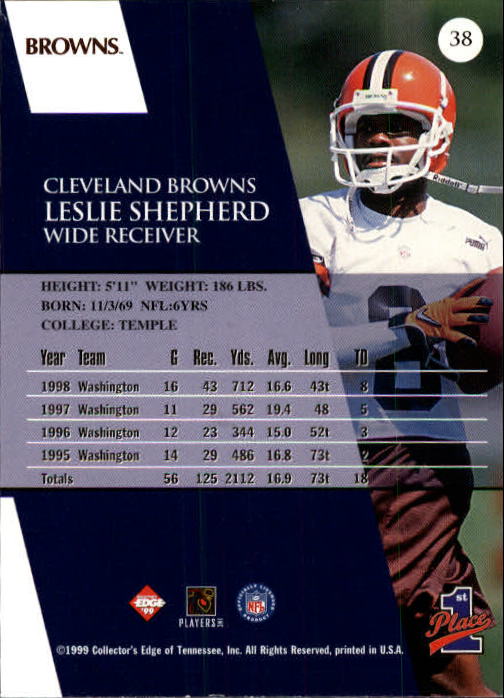 1999 Collector's Edge First Place #38 Leslie Shepherd back image