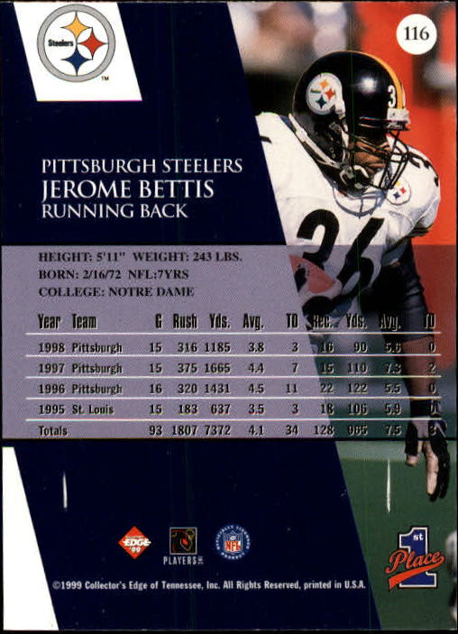 1999 Collector's Edge First Place #116 Jerome Bettis