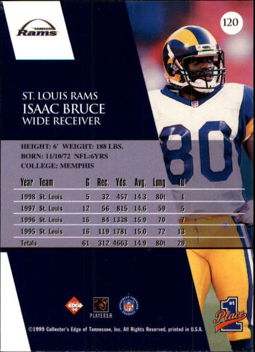 1999 Collector's Edge First Place #120 Isaac Bruce back image