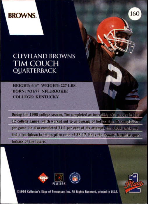 1999 Collector's Edge First Place #160 Tim Couch RC back image