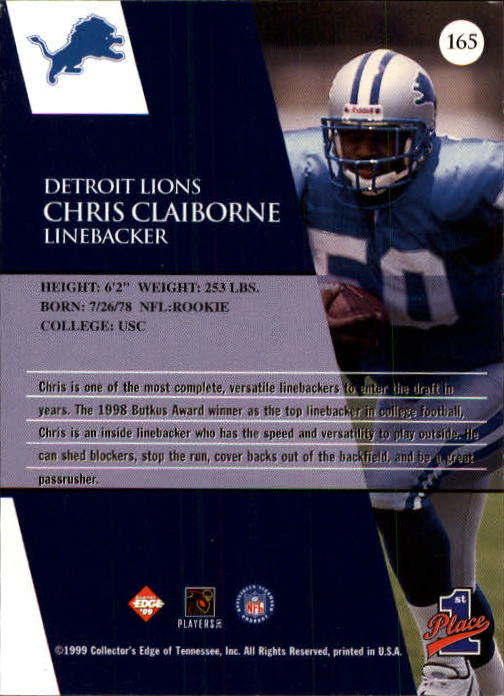 1999 Collector's Edge First Place #165 Chris Claiborne RC back image
