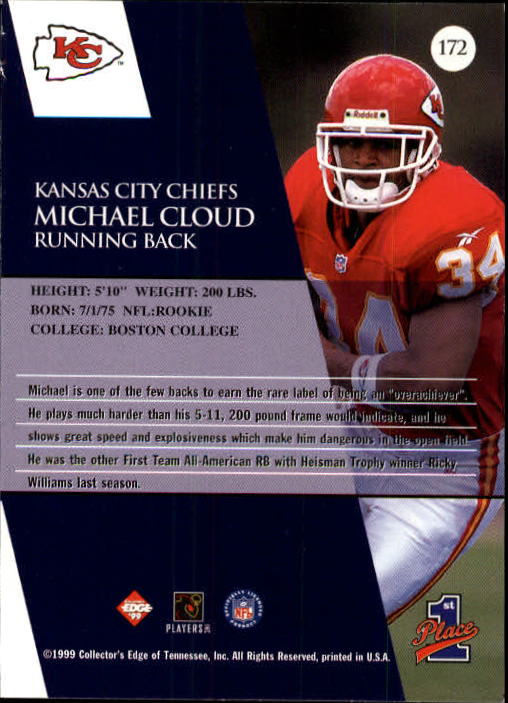 1999 Collector's Edge First Place #172 Mike Cloud RC back image
