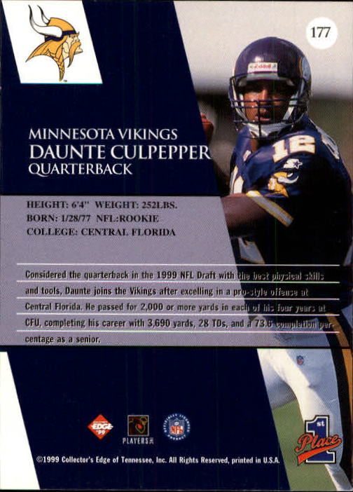 1999 Collector's Edge First Place #177 Daunte Culpepper RC back image