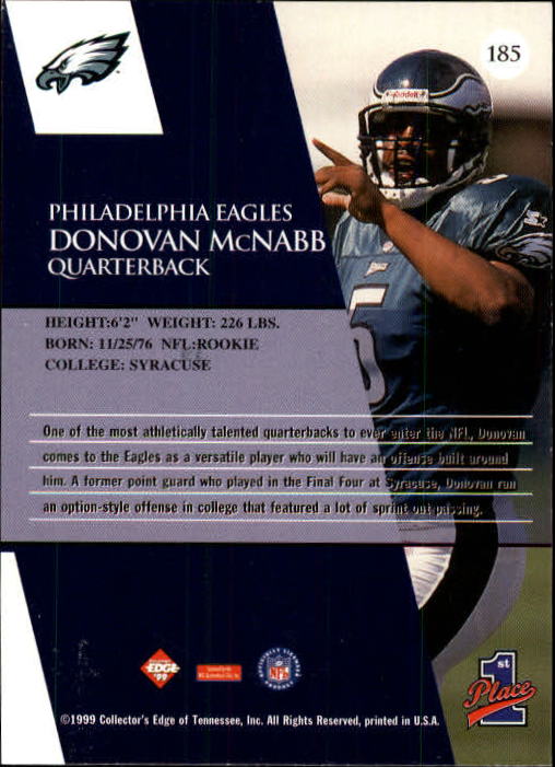 1999 Collector's Edge First Place #185 Donovan McNabb RC back image