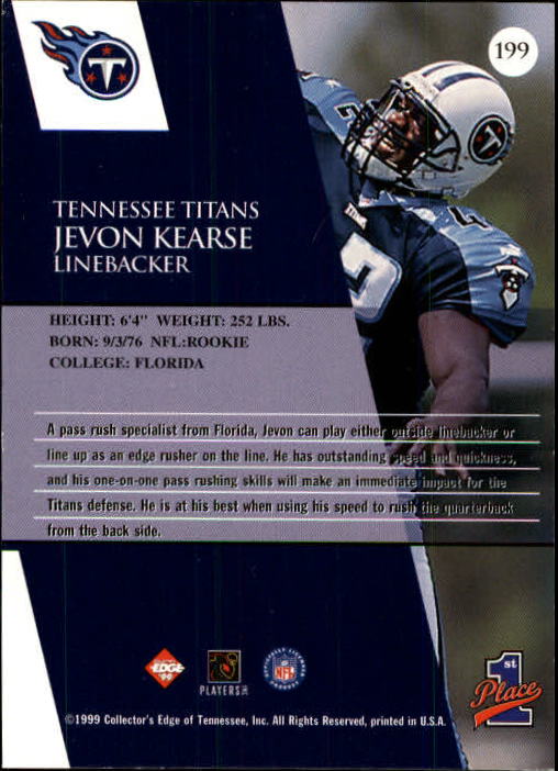 1999 Collector's Edge First Place #199 Jevon Kearse RC back image