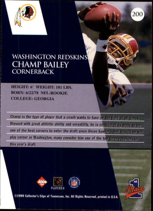 1999 Collector's Edge First Place #200 Champ Bailey RC back image