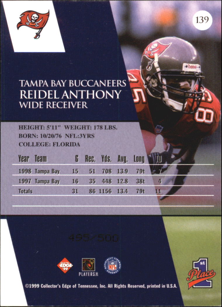 1999 Collector's Edge First Place Galvanized #139 Reidel Anthony back image
