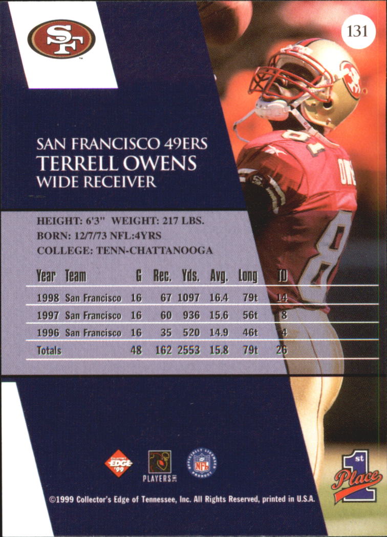 1999 Collector's Edge First Place Gold Ingot #131 Terrell Owens back image