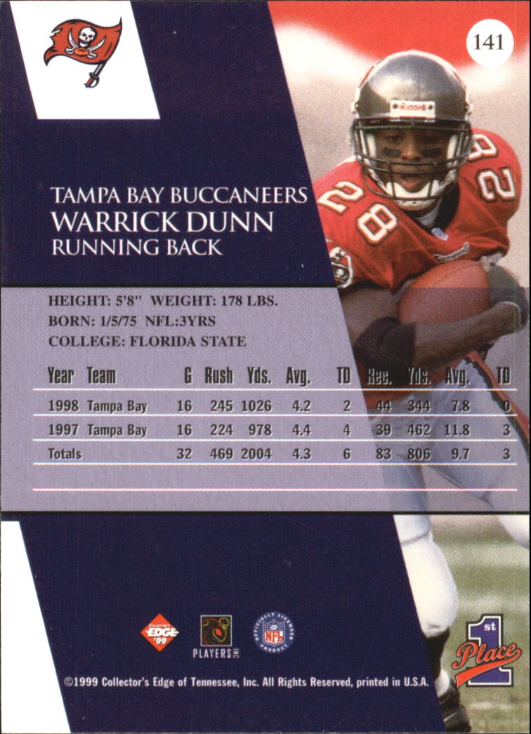 1999 Collector's Edge First Place Gold Ingot #141 Warrick Dunn back image