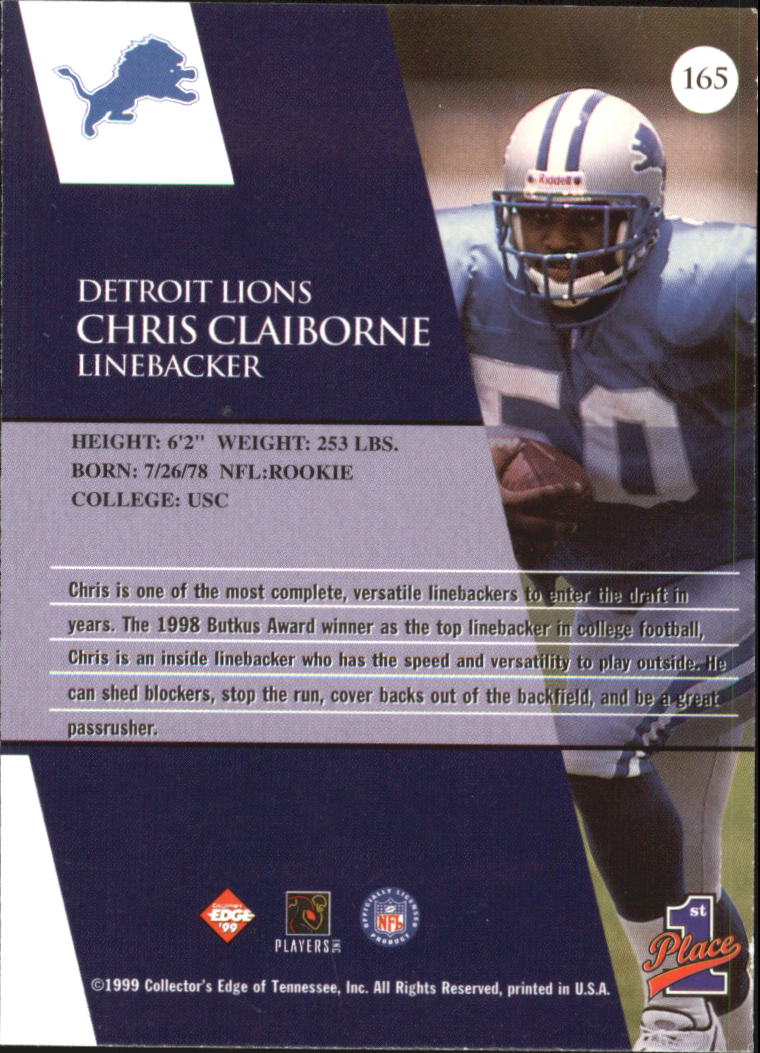1999 Collector's Edge First Place Gold Ingot #165 Chris Claiborne back image