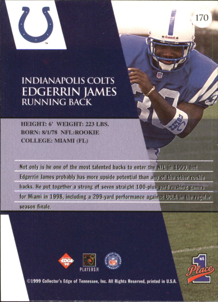 1999 Collector's Edge First Place Gold Ingot #170 Edgerrin James back image