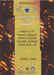 1999 Collector's Edge First Place Adrenalin #A4 Emmitt Smith back image