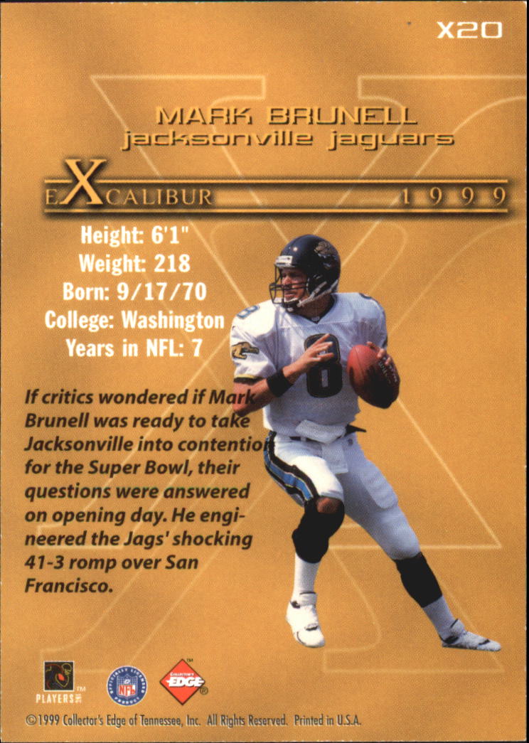 1999 Collector's Edge First Place Excalibur #X20 Mark Brunell back image