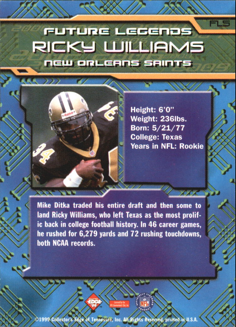 1999 Collector's Edge First Place Future Legends #FL5 Ricky Williams back image