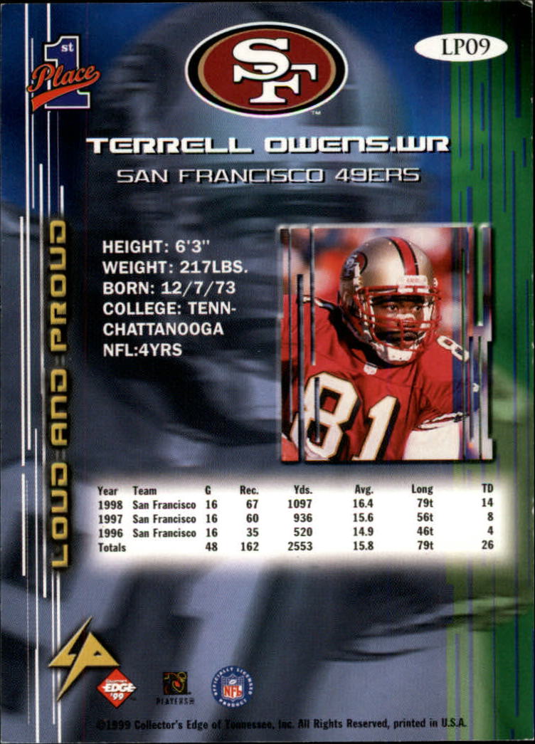 1999 Collector's Edge First Place Loud and Proud #LP9 Terrell Owens back image