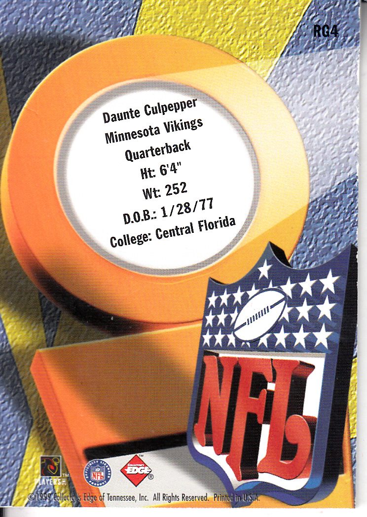1999 Collector's Edge First Place Rookie Game Gear #RG4 Daunte Culpepper back image