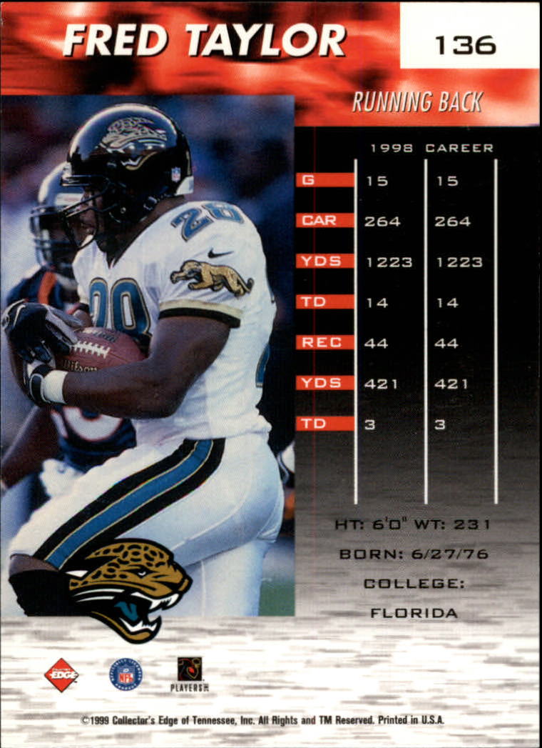 1999 Collector's Edge Fury Gold Ingot #136 Fred Taylor back image