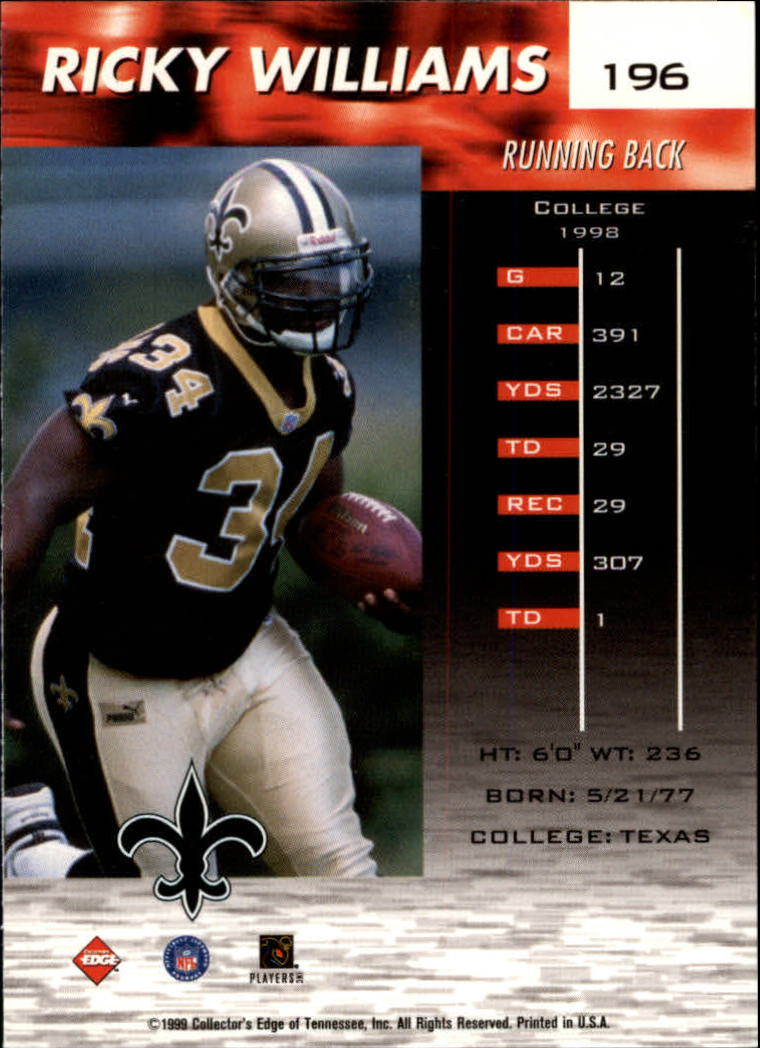 1999 Collector's Edge Fury Gold Ingot #196 Ricky Williams back image
