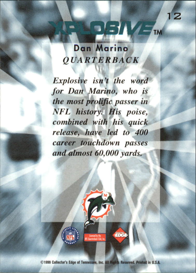 1999 Collector's Edge Fury Xplosive #12 Dan Marino back image