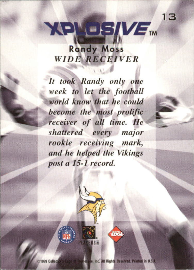 1999 Collector's Edge Fury Xplosive #13 Randy Moss back image