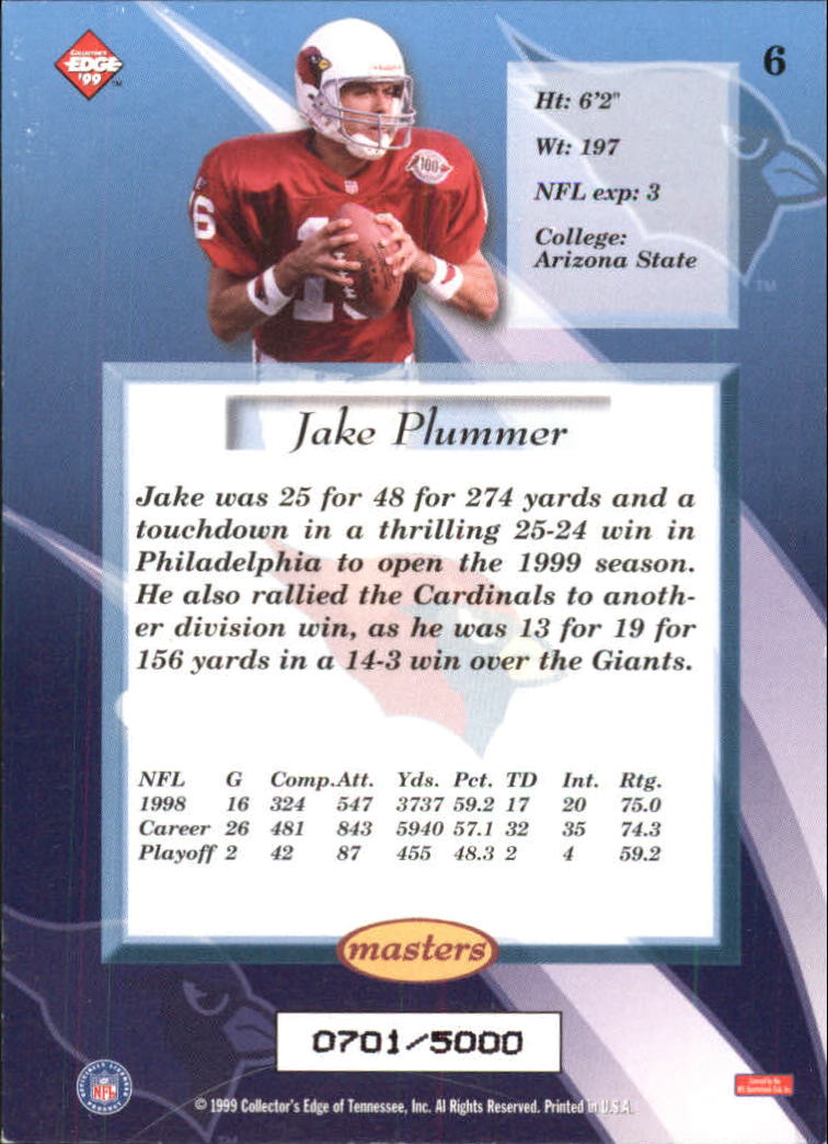 1999 Collector's Edge Masters #6 Jake Plummer back image