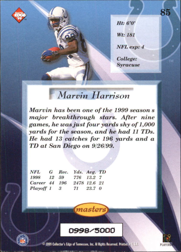 1999 Collector's Edge Masters #85 Marvin Harrison back image