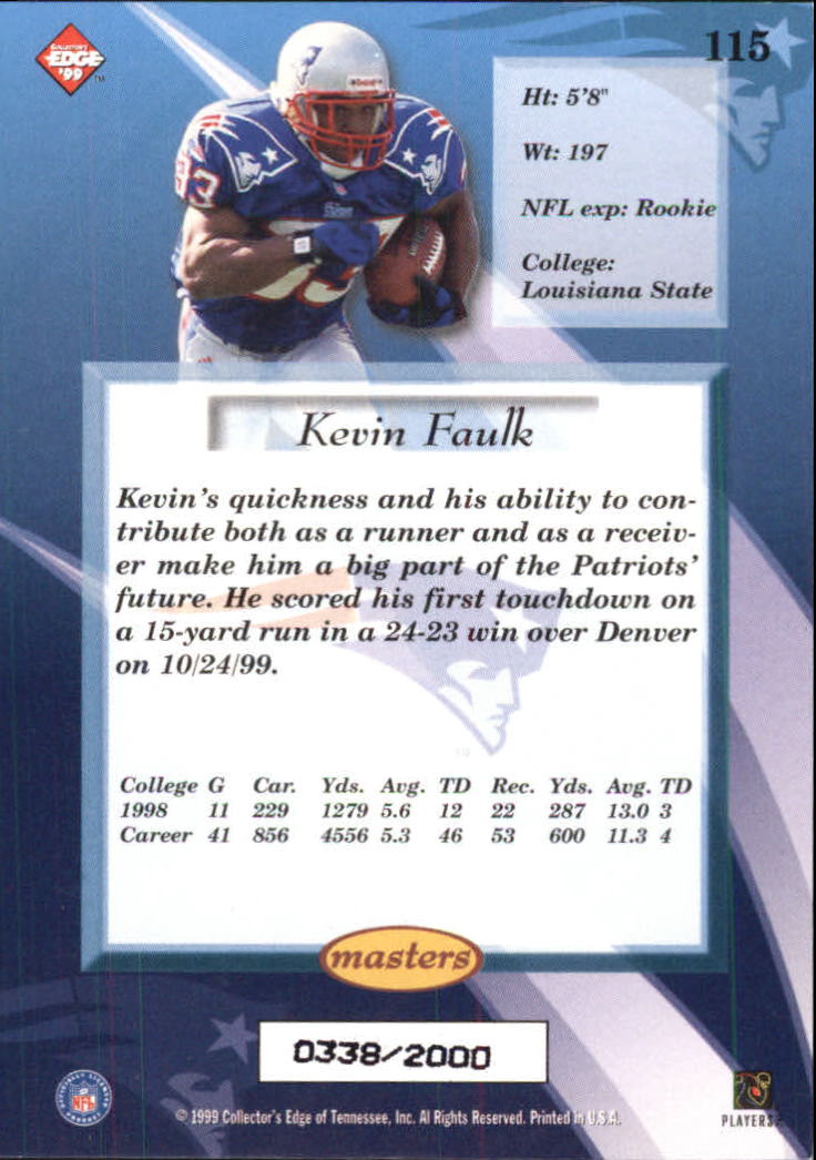 1999 Collector's Edge Masters #115 Kevin Faulk RC back image
