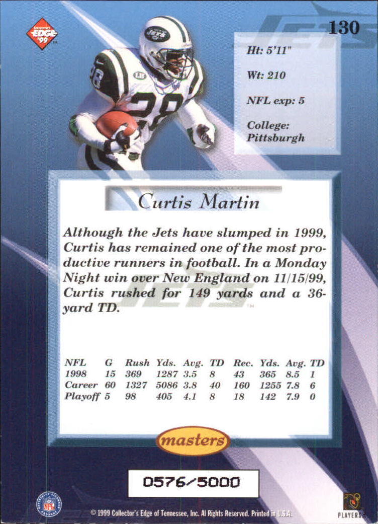 1999 Collector's Edge Masters #130 Curtis Martin back image