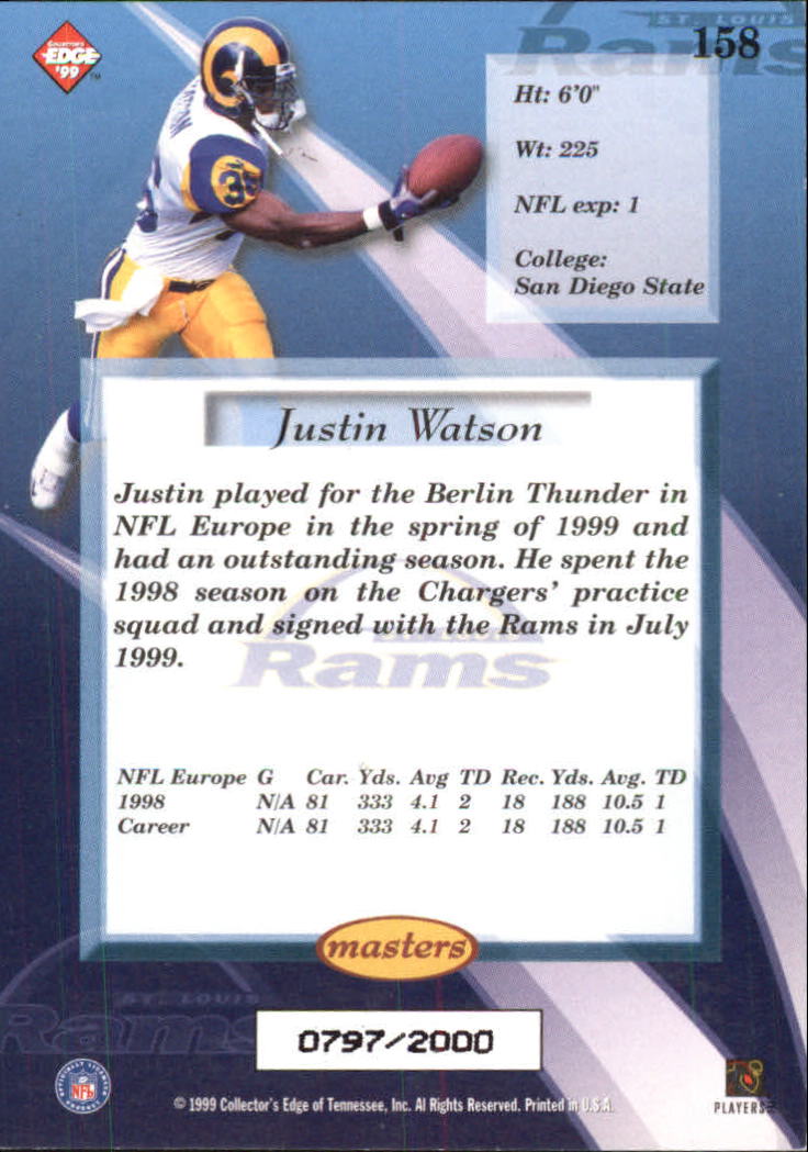 1999 Collector's Edge Masters #158 Justin Watson RC back image