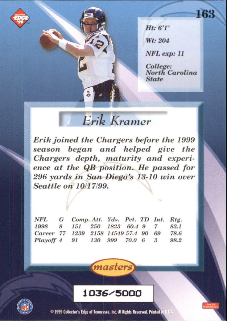1999 Collector's Edge Masters #163 Erik Kramer back image