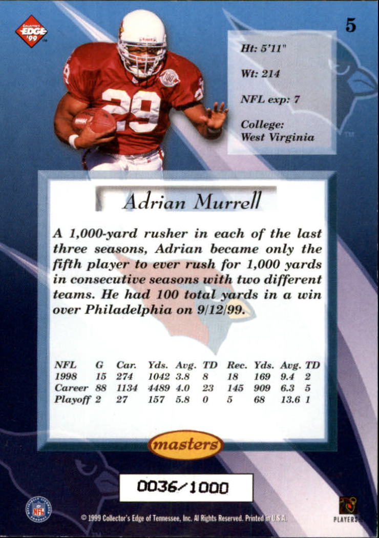 1999 Collector's Edge Masters Galvanized #5 Adrian Murrell back image