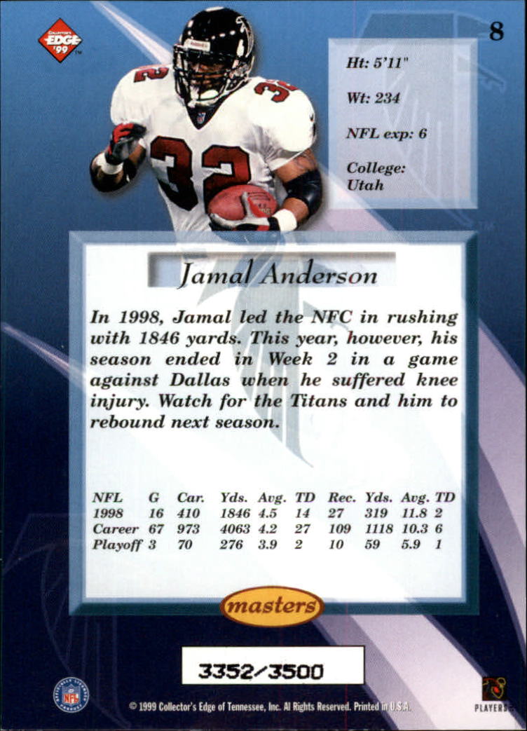 1999 Collector's Edge Masters HoloSilver #8 Jamal Anderson back image