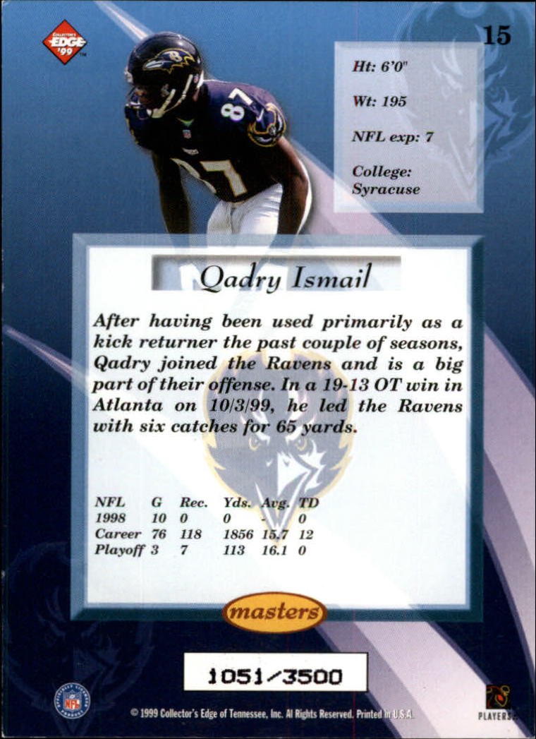 1999 Collector's Edge Masters HoloSilver #15 Qadry Ismail back image